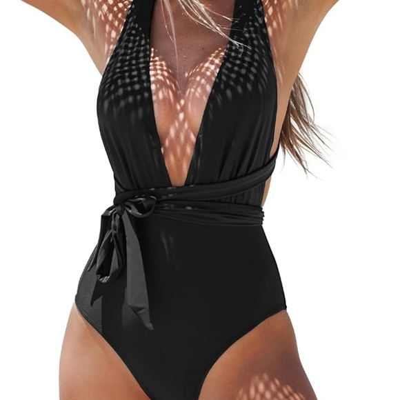 Elegant Black Wrap Swimsuit - Picture 1 of 5